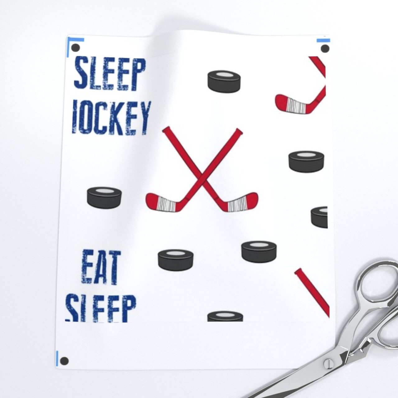 Hockey, Large Scale, Eat, Sleep, Red, Blue, Nursery, Sports, Ice, Rink, Pucks Custom Printed Fabric by Spoonflower Various Fabrics by the Yard or Fat Quarter
